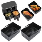 2Pcs Silicone Air Fryer Liners for Ninja Foodi Dual, Reusable Silicone Airfryer Liner Rectangle Air Fryer Oven Basket Accessories Compatible with