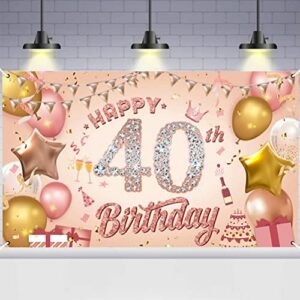 40th Birthday Decoration, Rose Gold 40th Birthday Decoration Banners Photo Backdrop Poster Background Banners for Outdoor Indoor Birthday Party D