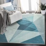 ASIinnsy Area Rugs Modern Abstract Geometric Rugs Living Room Non-Slip Short Pile Rug Blue Grey Soft Large Rugs for Bedroom Home Decor Carpet (Bl