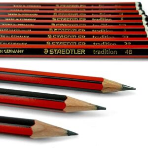 STAEDTLER 12 x Tradition Pencils Drawing Sketching Art - Set of Most Popular Grades - 6B 5B 4B 3B 2B B HB F H 2H 3H 4H