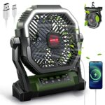 Camping Fan with LED Lights, 5-in-1 Portable Battery Operated Fan Rechargeable USB Powered Personal Desk Tent Fan with Power Bank/Timer/Hook for