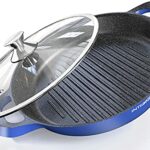 INTIGNIS Grill Pan for Oven Non Stick Griddle Pan Large 32cm Induction Gas All Hobs Detachable Handle Oven Proof Lid Blue