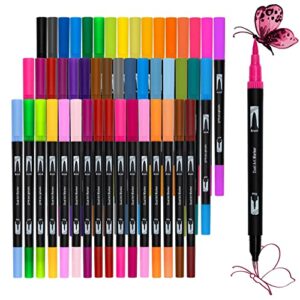 Colouring Pens for Adults Pack of 24 - Dual Tip Brush Pens for Colouring, Lettering, Drawing, Journaling, Painting- Felt Tip Pens for Adults, Art