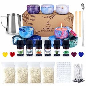 SUPERSUN Candle Making Kit: Wax Melt Making Kits for Adults Beginners, Scented Candles Make Set with Soy Wax, Melts Pot Jug, 6 Fragance Oil, Wick