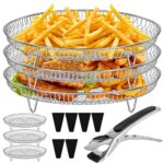 3Pcs Air Fryer Racks Round 7.8inch with Heightening Feet and Clip Stainless Steel Stackable Dehydrator Rack Air Fryer Basket Tray for Ninja Air F