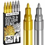 Acrylic Paint Pens for Rock Painting, Stone, Ceramic, Glass, Wood, Fabric, Canvas, Metal, Scrapbooking. (6 Pack) Set of 3 Gold & 3 Silver Acrylic