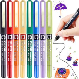 Rollerball Pens, 8 Coloured Gel Pens for Writing, Fine 0.5 mm Liquid Ink Rollerball Pen, Quick Dry Ink Pen Writing Pens Multipack for Bullet Jour
