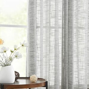Treatmentex Grey Semi Sheer Curtains Bedroom Living Room 54inch Faux Linen Curtain Panels Light Filtering Burlap Look Window Drapes for Farmhouse