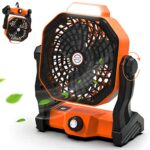Sendowtek Portable Camping Fan with LED Lantern, 10400mAh Rechargeable Quiet Tent Fan with Hanging Hook Stepless Speed USB Desk Fan for Outdoor O