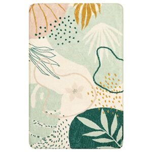 KIMODE Green Washable Area Rugs 90x150cm,Soft Non Slip Short Pile Modern Abstract Bedroom Rug,Distressed Botanical Prints Throw Floor Mat Carpet