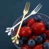 6 Pcs Stainless Steel Leaf Coffee Spoon and Appetizer Fork Creative Demitasse Spoons and Forks Kitchen Tableware for Stirring Fruit Cake Coffee T