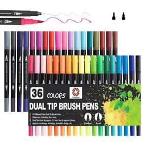 THEARMAN Dual tip brush pens Set Of 36 Coloured | Fineliner Exclusively for Drawing and Calligraphy | Brush Pens for Painting and Colouring| Fine