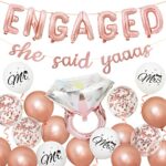 Engagement Balloons, Rose Gold Engagement Decorations, She Said Yaaas Banner, Diamond Ring Balloons Confetti Balloons for Engagement Party Decora