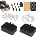 Silicone Air Fryer Liner, Set of 11 Air Fryer Accessories for Ninja Dual Air Fryer AF300UK AF400UK 7.6L-9.5L, Air Fryer Liners & Rack, Silicone O