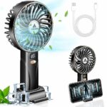 AOLIGEI Handheld Fan, 5 Speeds Portable Fan with LED Display, 4000mAh Rechargeable Travel Fan with Phone Holder, Powerful Personal Fan for Office