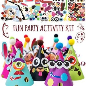 Party Hats Birthday Activity Kit with Stickers, Fun Arts & Crafts for Kids. Animal & Monster Theme Party Favor, Game Supplies