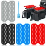 4 Pack Tower Air Fryer Accessories, 5.1 x7.87'Air Fryer Silicone Liners, Reusable Double Basket Air Fryer Liners Hot Pads for Multifunction Kitch