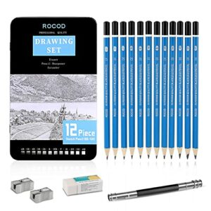 ROCOD Profession sketch pencils 6B to 4H for kids and aldult drawing,Art graphite pencil for artists beginner sketching.