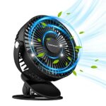 TechFronton Clip on Fan, 7.5" USB Fan Quiet Cooling Desk Fan with Night Light, Ideal for Home and Office (No-Battery)