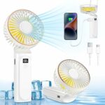 Balkwan Handheld Fan, Portable Mini hand fan,USB Rechargeable battery 5000mAh & 6 Speeds, with LED Display Folding Small Desk Fan, Home Office Ou