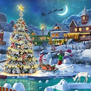 Christmas Night Diamond Painting , DIY 5D Diamond Painting Kits for Adults Full Drill, Christmas Tree with Moon Diamond Painting Well Decor,30*40