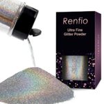 Renfio Holographic Ultra Fine Glitter Powder Metallic Resin Glitter 1.75 Oz (50g) PET Flakes Crafts Sequins 1/128" 0.008" 0.2mm Epoxy Chips Flake