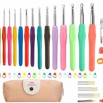Crochet Hooks Set 47 Pack, 14 Pcs Colorful Ergonomic Comfort Rubber Soft Grip Crochet Needles, Crochet Hooks Sets for Beginners Adults,Sister Gif