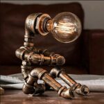 MYJHUIY Vintage Industrial Water Pipe Table Lamp Steampunk Rusted Iron Loft Edison Robotic Desk Lamp