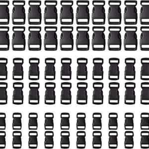 5/8, 1/2, and 3/8 inch(20 Each) Black Plastic Contoured Side Release Buckles for Paracord Bracelets-60pcs