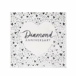 Creative Party J045 Diamond Anniversary 3-Ply Foil Stamped Paper Luncheon Napkins, 13"-16 Pcs,White