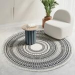 Round Rug Black and White Circle Rug 90cm Cotton Area Rug Hand Woven Washable Carpet with Tassels for Living Room Hallway Bedroom Outdoor
