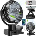 TYT USB Fan, Clip on Fan, 5000mAh Rechargeable Battery Fan with Light Timer Remote Control Aromatherapy, 720°Rotation 4 Speed Portable Fan for Ho