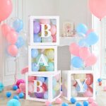 Leixi Baby Shower Decorations Box Kit, 4Pcs White Transparent Square Baby Shower Boxes including BABY Letters for Girl Boy for Theme Party Suppli