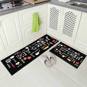 LXTOPN Kitchen Rug 43x75cm+43x150cm, Non-Slip Kitchen Mat Sets,Hallway Runner For Kitchen Washable Kitchen Rugs Mat with Natural Rubber Backing,D