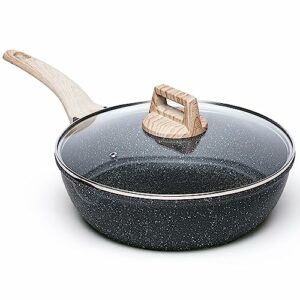 CAROTE Non Stick Frying Pan with Lid, Induction Deep Saute Pan with Lid, Stir-Fry Pan for All Hobs, PFOA Free (Grey, 24cm)
