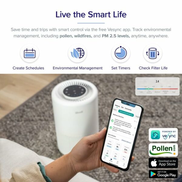 LEVOIT Smart WiFi Air Purifier for Home, Alexa Enabled H13 HEPA Filter, CADR 170m³/h, Remove Allergies Smoke Dust Pollen Particles, 24dB Quiet Sl