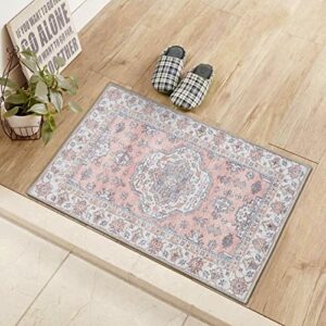 Taleta Alyssa Washable Doormats, Traditional Persian Foldable Foyer Rug for Doorways（Pink, 50 * 80cm）
