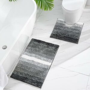 Ruucy Bath Mat Set 2 Piece, Super Absorbent Microfiber Bathroom Mat, Washable Bath Rug 50 x 80 cm & U Shape Toilet Mat 50 x 50 cm, Non Slip Bathr