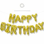 TONIFUL 3D Gold Happy Birthday Balloons Banner with ribbon straw, 16 Inch Mylar Foil Letters Birthday Sign Banner Bunting Reusable Ecofriendly Ma
