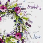 Artistic Traditional Words n Wishes Wonderful Daughter Birthday Card - Jewelled Wildflower Wreath - Embossed Finish - Greeting Card for Her (WW-M