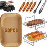 Air Fryer Accessories, Set of 6 for Ninja Dual AF300UK AF400UK Including Air Fryer Liners & Dual Air Fryer Racks with 4 Skewers & Pastry Brushe &