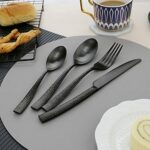 DEACORY Black Cutlery Set 24 Piece Stainless Steel Hammered Flatware Silverware Set Service for 6,Knife Fork and Spoon for Home/Wedding/Party