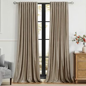 Taupe Curtains 108 inch for Living Room,2 Panels Velvet Drapes Blackout Rod Pocket Back Tab Window Treatment Room Darkening Decorative Thick Curt