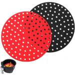 2PCS Non-Stick Air Fryer Liners 8Inch Heat Resistant Round Reusable Silicone Air Fryer Mats for Kitchen Baking Food (Black+Red)