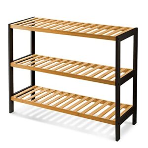 KEPLIN 3 Tier Natural Bamboo Shoe Rack Easy Assembly & Strong Design Stand Shelf Organiser Ideal for Corridor,Bedroom,Bathroom,Hallway & Small Sp