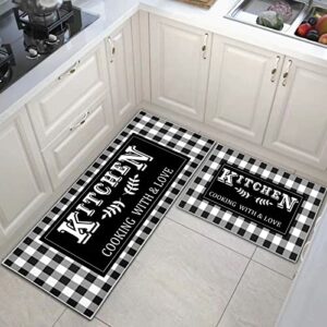 JEFFEL Kitchen Mat Sets Non-slip Durable Kitchen Floor Rug, 2 Pieces Washable Kitchen Mats runner rugs For Kitchen,Laundry,Bedroom (D, 43x75+43x1