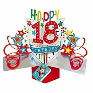 Second Nature Pop Ups 18th Birthday Pop Up Greeting Card - POP147, red|beige|grey|green|brown, 20cm x 20cm