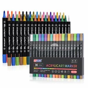 CORYIN Acrylic Paint Pens 36 Colors Dual Tip Rock Painting Pens Colouring Pens Kids Adult Fineliners Felt Tip Markers for Glass Paper Plastic Woo