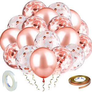The Color Hub 32pcs Rose Gold Birthday Balloons for Decorations White Confetti and Latex Balloons filled with Paper W/2pcs Ribbon Rose Gold Ballo