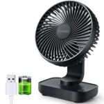 USB Desk Fan, 4000mAh Rechargeable Battery Operated, Table Fan 4 Speeds, 5inch Mini Portable Fan, with Strong Airflow Quiet Operation, Electricit